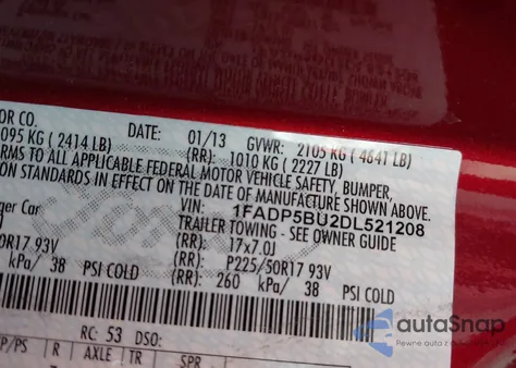 2013 Ford C-Max Hybrid Sel z USA, uszkodzony, nr VIN 1FADP5BU2DL521208